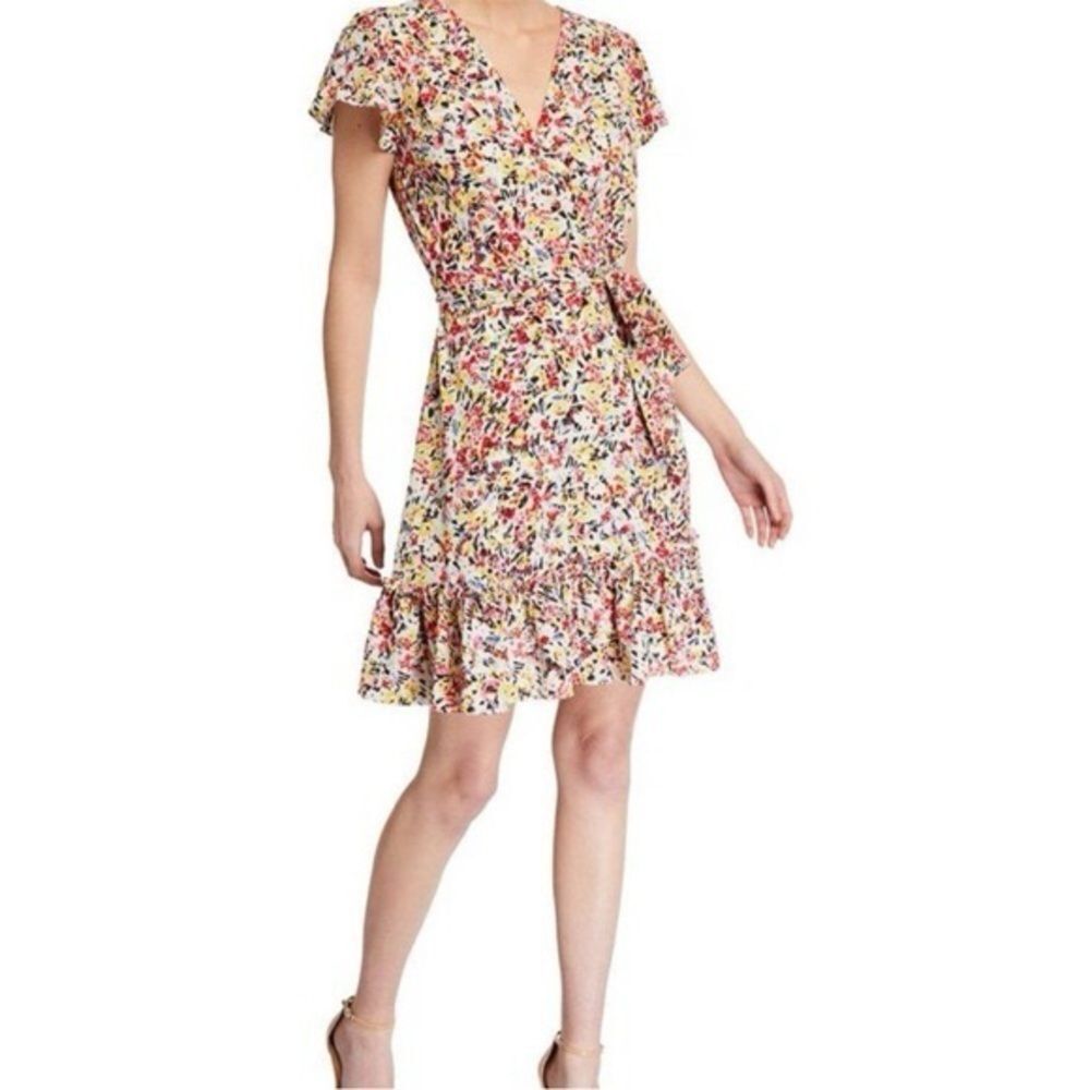 Julia Jordan Floral Flutter Sleeve Wrap Flouncy Dress SZ 14 Cottagecore peasant